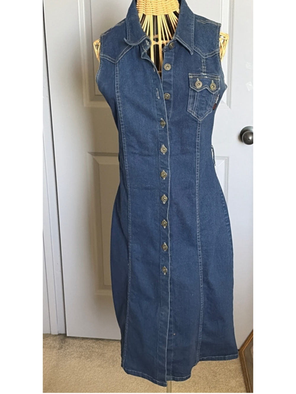 Starwear Jeans Dress Medium Sleeveless Button Front A-Line Stretch #0079